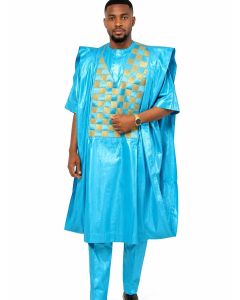 Boubou traditionnel en bazin riche getzner turquoise