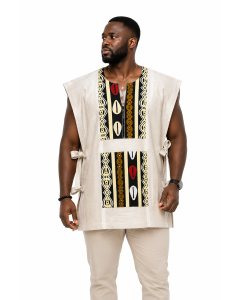 Haut Traditionnelle Bogolan Beige &ndash; Sans Manches en Coton Tiss&eacute;