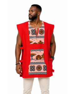 Tunique Traditionnelle Homme Rouge &ndash; Sans Manches en Coton Tiss&eacute;