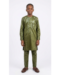 Bazin vert Africain Glow Gar&ccedil;on 6-12 ans