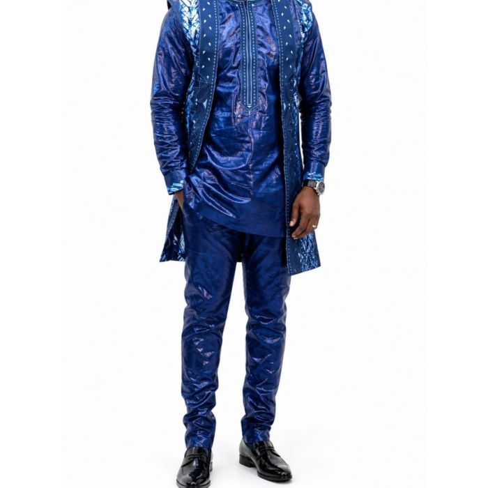 Ensemble Homme Bleu Marine Brodé – Tenue Africaine Élégante Luxe - Getzner