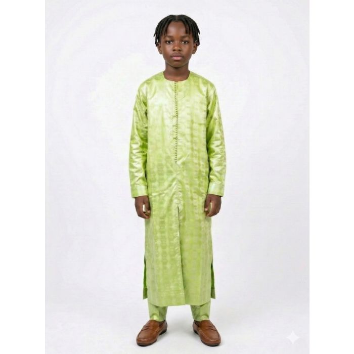 Bazin traditionnel Africain vert Garçon 6-12 ans