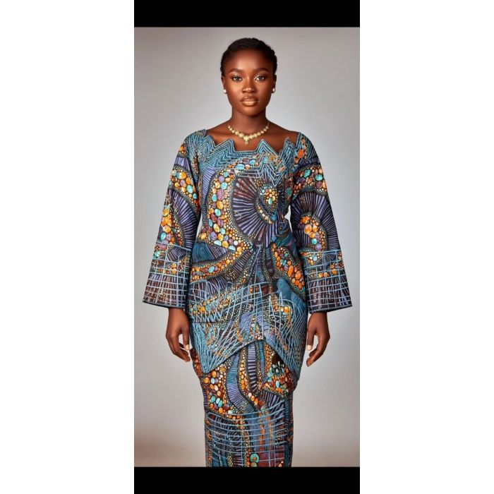 Robe sophistiquée bleu africain