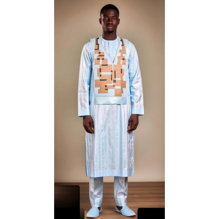Bazin getzner bleu pour homme style africain