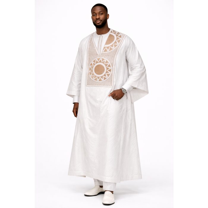Bazin blanc royale style africain pour les fetes