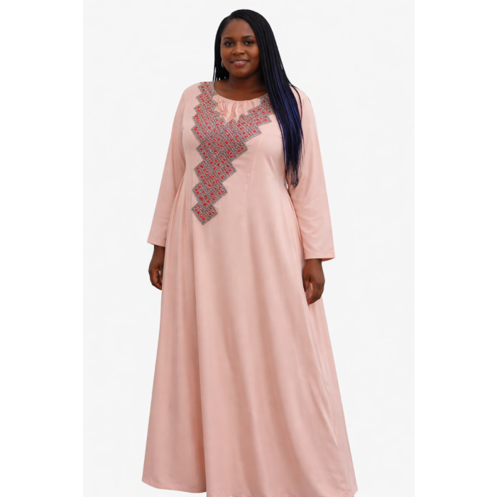Robe rose perlées avec broderie abaya