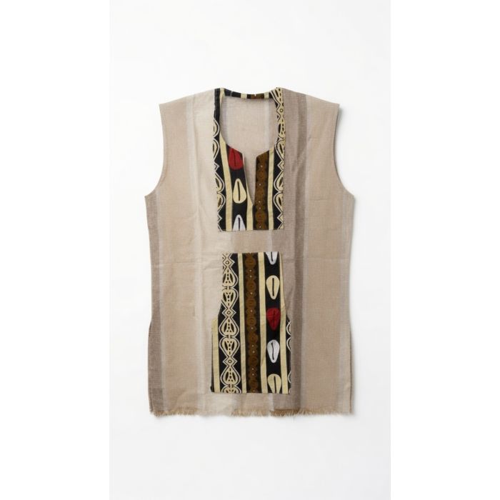 Haut Traditionnelle Bogolan Beige – Sans Manches en Coton Tissé