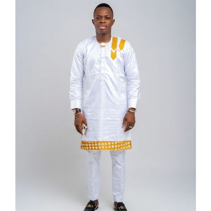 Bazin blanc or africain pour homme