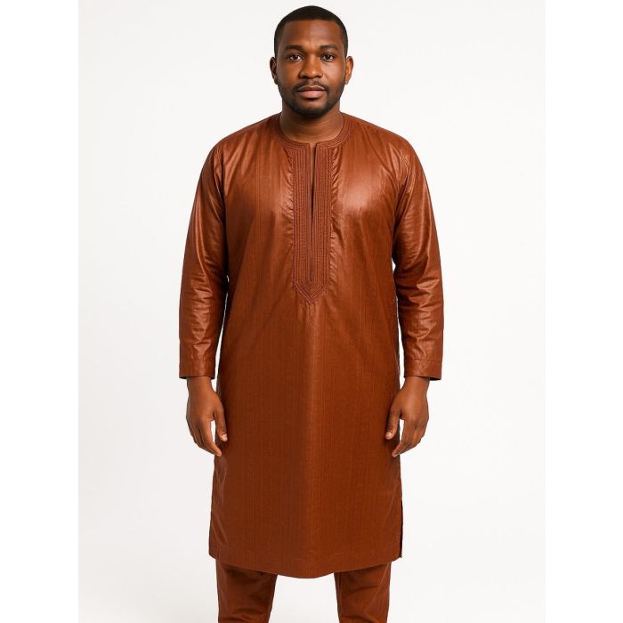 Boubou africain marron en bazin riche