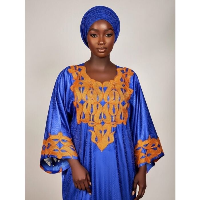QueenBazin - bazin bleu brodée or