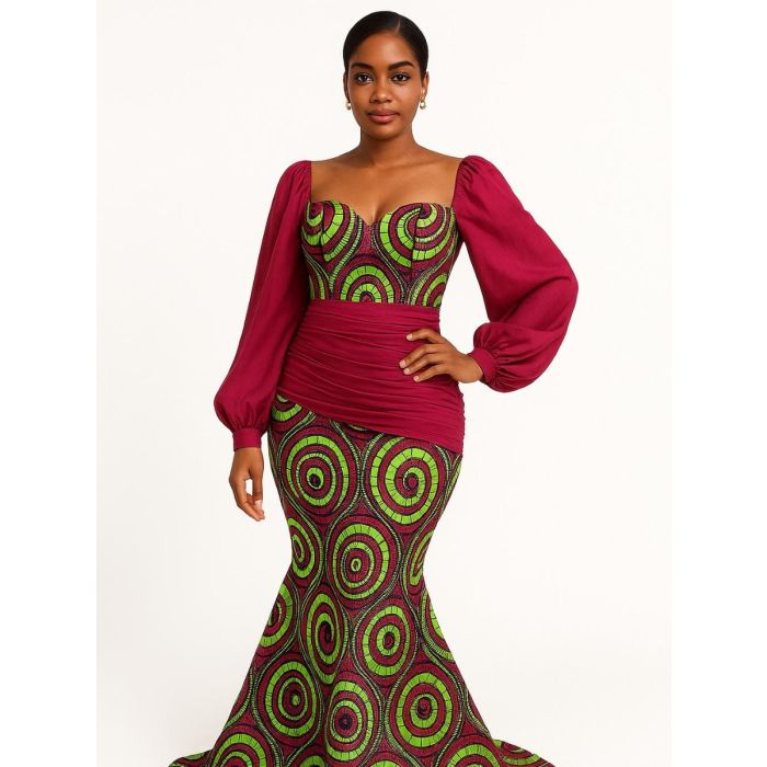 Robe en bazin pour femme rouge verte style africain