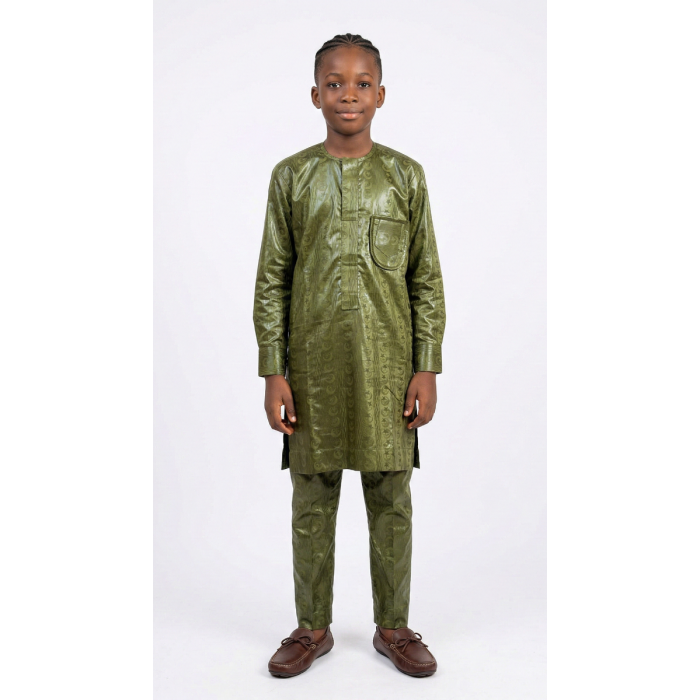 Bazin vert Africain Glow Garçon 6-12 ans