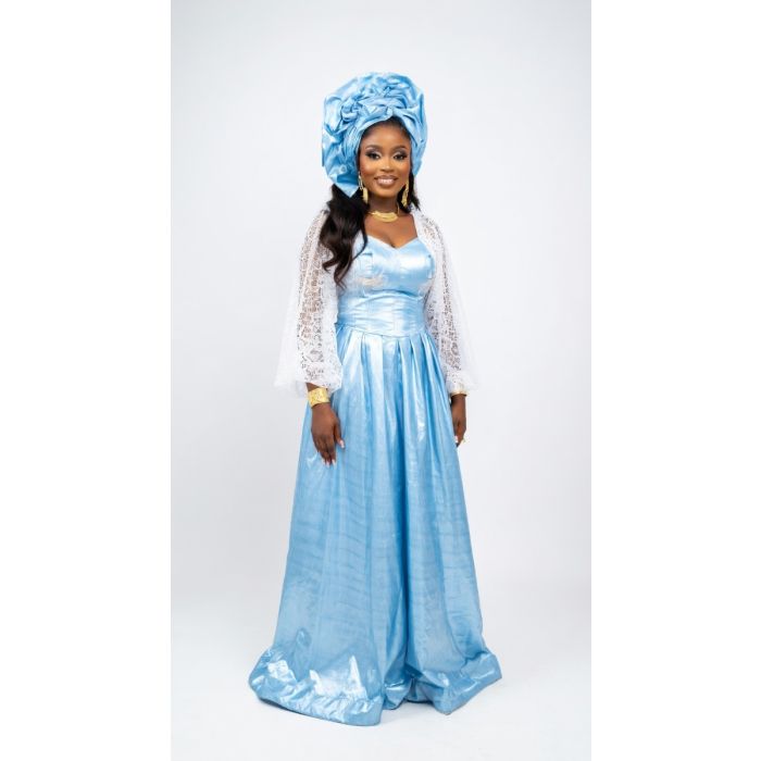 Robe bazin riche bleu pour femme parfait pour les mariages