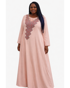 Robe rose perl&eacute;es avec broderie abaya
