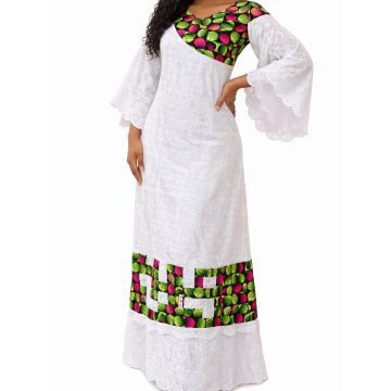 Robe kafkan blache brodée