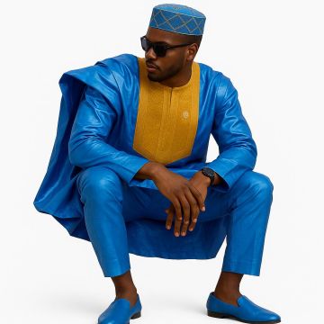 Ensemble bleu en basin riche pour homme