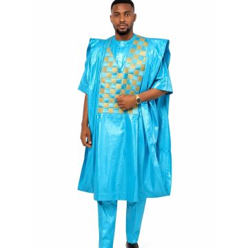 Boubou traditionnel en bazin riche getzner turquoise