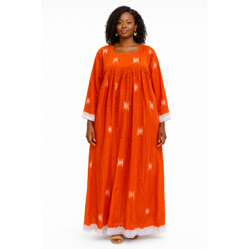 Robe Longue Orange Brodée Style Africain Élégant pour Femme