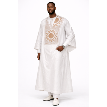 Bazin blanc royale style africain pour les fetes