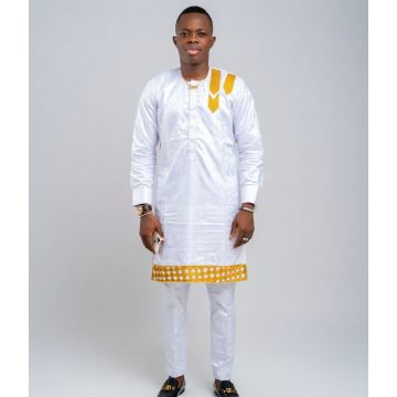 Bazin blanc or africain pour homme