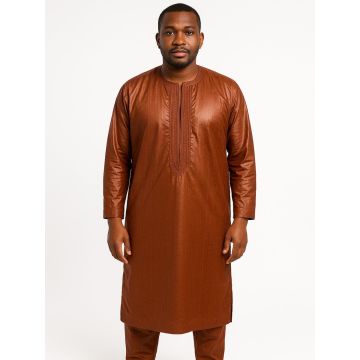 Boubou africain marron en bazin riche