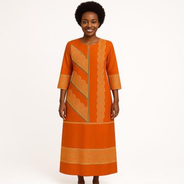 Robe orange en bazin brodée pour femme style africain