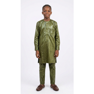 Bazin vert Africain Glow Garçon 6-12 ans