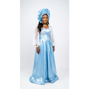 Robe bazin riche bleu pour femme parfait pour les mariages
