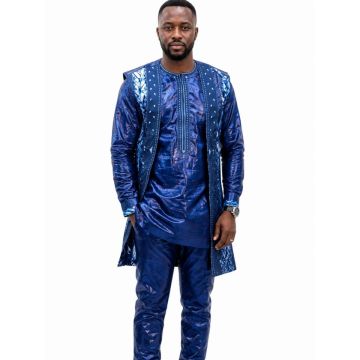 Ensemble Homme Bleu Marine Brodé – Tenue Africaine Élégante Luxe - Getzner