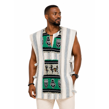 Tunique Traditionnelle Homme Gris Naturel – Sans Manches en Coton Tissé
