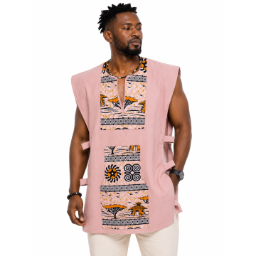 Tunique haut Traditionnelle Homme Rose Poudré – Sans Manches en Coton Tissé